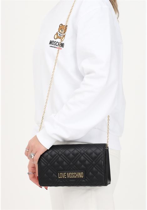 Black women's clutch bag with quilted pattern and logo LOVE MOSCHINO | JC4079PP1LLA0000